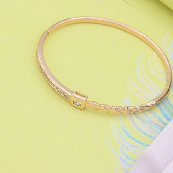 Twist Design Rose Gold Bangle with Crystal Square Accent, XPBL0523 - Picture 3 of 12